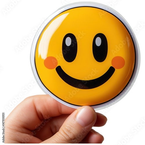 Wallpaper Mural Hand holding a happy smiley sticker home office product photography bright environment close-up view cheerful concept Torontodigital.ca