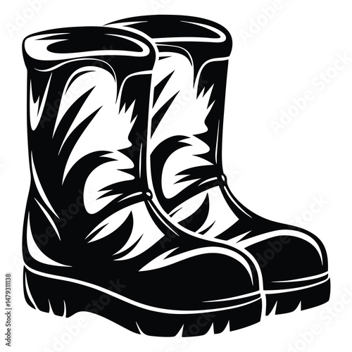Stylized Illustration of a Pair of Heavy Duty Work Boots in Black