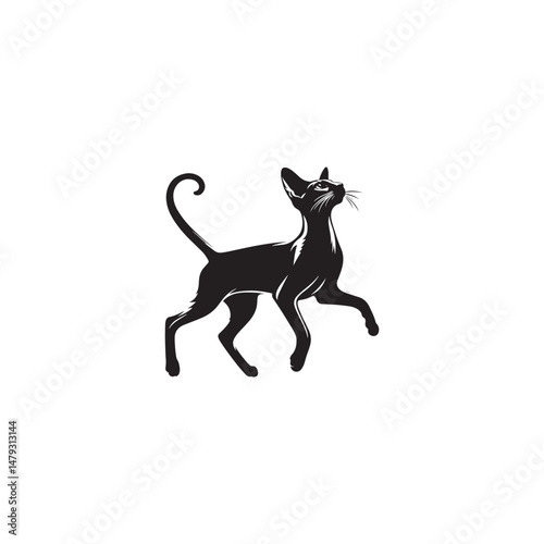 Oriental Shorthair Vector Silhouette: Sleek, Elegant Feline with Graceful Posture and Almond-Shaped Eyes, Captured in a Minimalist Outline for Modern Art, Pet Designs, and Illustrations.
