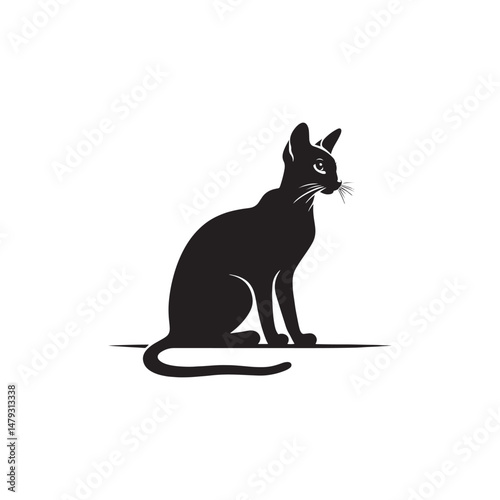 Oriental Shorthair Vector Silhouette: Sleek, Elegant Feline with Graceful Posture and Almond-Shaped Eyes, Captured in a Minimalist Outline for Modern Art, Pet Designs, and Illustrations.
