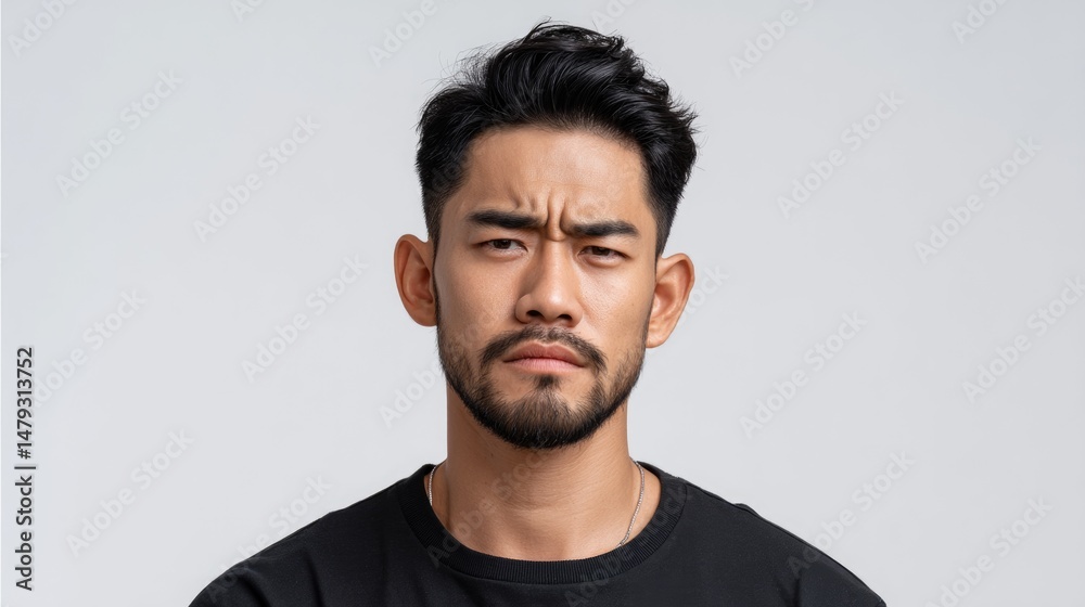 Fototapeta premium A serious looking Asian man with a stern facial expression