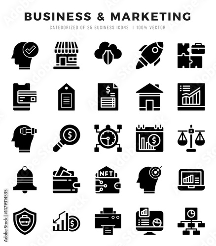 Set of Business & Marketing Icons. Simple line art style icons pack.