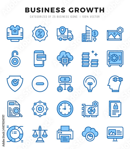 Set of 25 Business Growth Two Color Icons Pack.