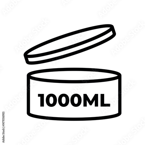 black and white illustration of a cylindrical container with 1000ml capacity, slightly open lid