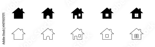 Collection home icons. House symbol. Set of real estate objects.