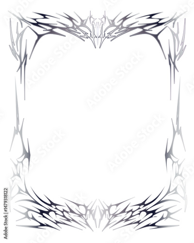 Symmetrical cyber tribal frame with sharp, abstract futuristic border elements. Perfect for dark, gothic, or streetwear graphic design.