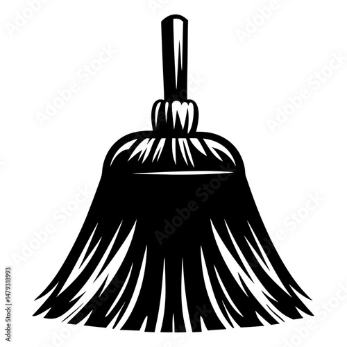 Black and White Silhouette of a Broom, Used for Cleaning Purposes