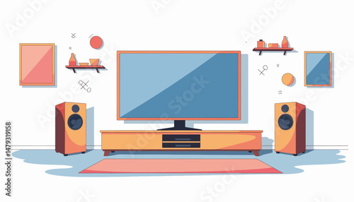 Cozy home cinema setup with flat-screen TV, modern entertainment design