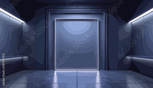 Futuristic elevator entrance in minimalist design, modern ambiance