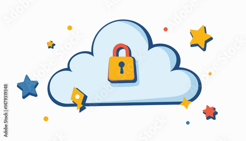 Digital safety coach cloud with lock symbol, parental guidance concept