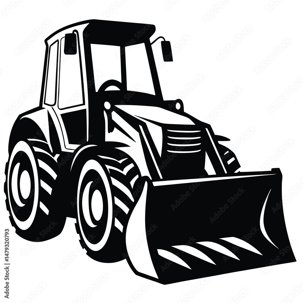 Naklejka premium Stylized vector illustration of a front loader vehicle for construction and excavation