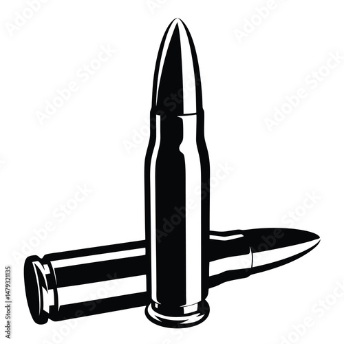 Monochromatic illustration of two rifle bullets lying on a plain white background