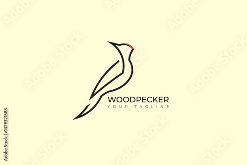 Woodpecker abstract silhouette logo, minimalist woodpecker logo design