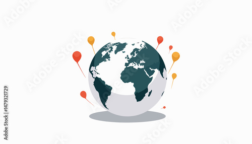 Globe with augmented reality markers floating above, innovative technology