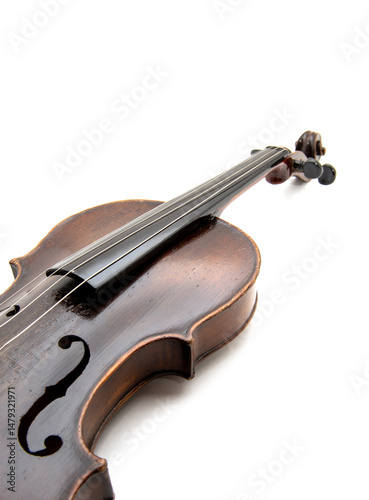 Violin and bow on white background