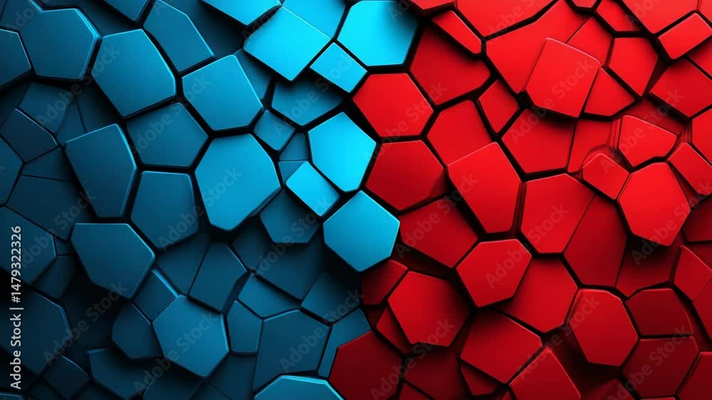 Abstract 3D background with red and blue fragmented shapes