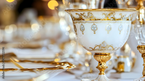 Obraz na płótnie Elegant Gold & White Goblets Gleam w salonie