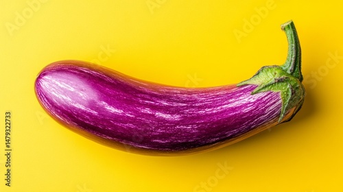 Wallpaper Mural Vibrant, Deep Purple Eggplant Isolated on Yellow, Smooth Skin, Fresh Produce, Vegetarian Cuisine Torontodigital.ca