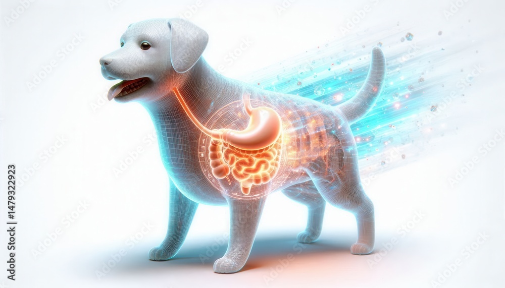 Fototapeta premium Canine digestive health visualization indoor studio 3d render scientific illustration educational concept