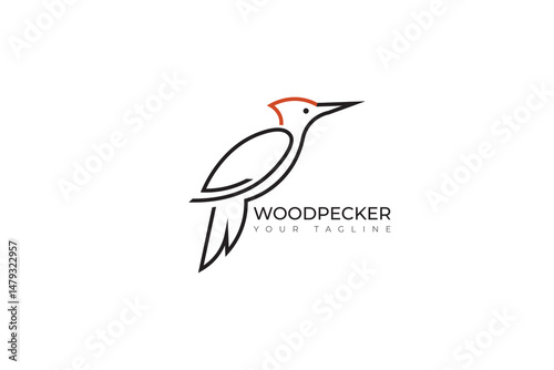 Woodpecker abstract silhouette logo, minimalist woodpecker logo design