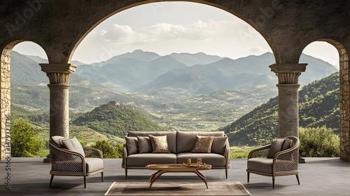 Obraz na płótnie Mountain View Luxury Sofa Set Design w salonie