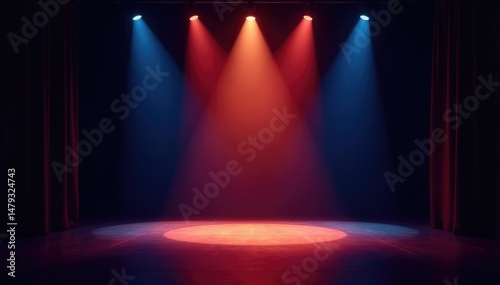 Empty concert stage with spotlights, ready for a performance , illumination, empty, showtime