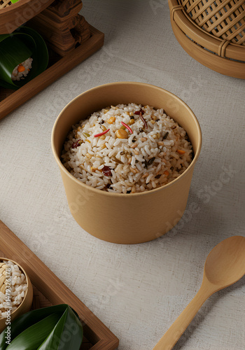 Mixed rice in a container photo