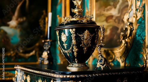 Obraz na płótnie Ornate Gold & Green Vase Decorates w salonie