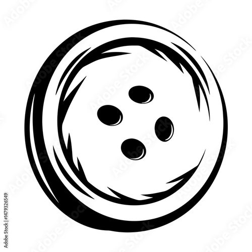 Stylized illustration of a four hole sewing button with a decorative edge