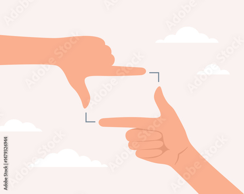 Two hands making a camera frame shape. Flat vector illustration