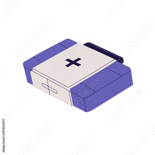 First aid kit icon. Box with medical supplies to help in emergency. Ambulance health care. Case with medicines, remedies to rescue, assistance. Flat isolated vector illustration on white background