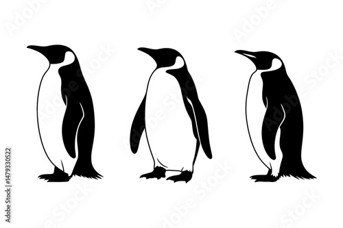 Three emperor penguins standing in a row vector