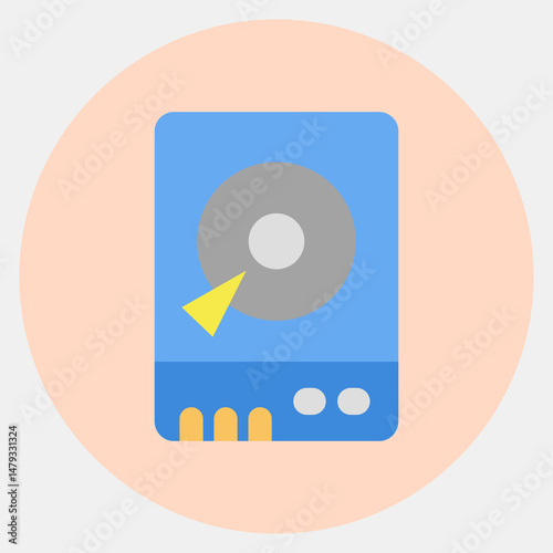 Icon hdd. Computer components elements. Icon in color mate style.