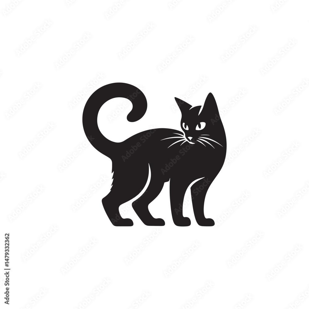 Obraz premium Russian Blue Cat Vector Silhouette: Sleek, Short-Haired Feline with Bright Green Eyes and Luxurious Blue Coat, Captured in a Minimalist Outline for Elegant Pet Designs. 