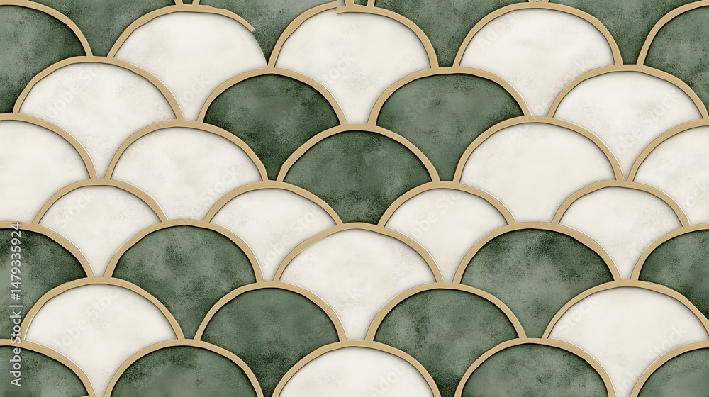 Elegant Green & White Scallop Tile Design