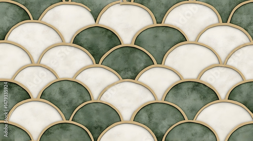 Obraz na płótnie Elegant Green & White Scallop Tile Design w salonie