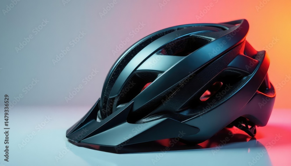 Fototapeta premium Close-up of a sleek bicycle helmet, showcasing its design and safety features , bicycle gear, helmet material, stylish helmet