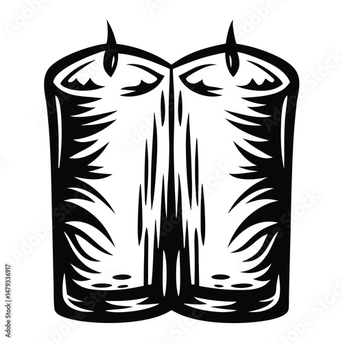 Elegant black and white illustration of two glowing candles set close together