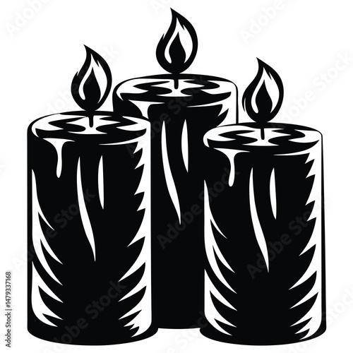 Monochrome depiction of three lit candles conveying a somber and introspective mood