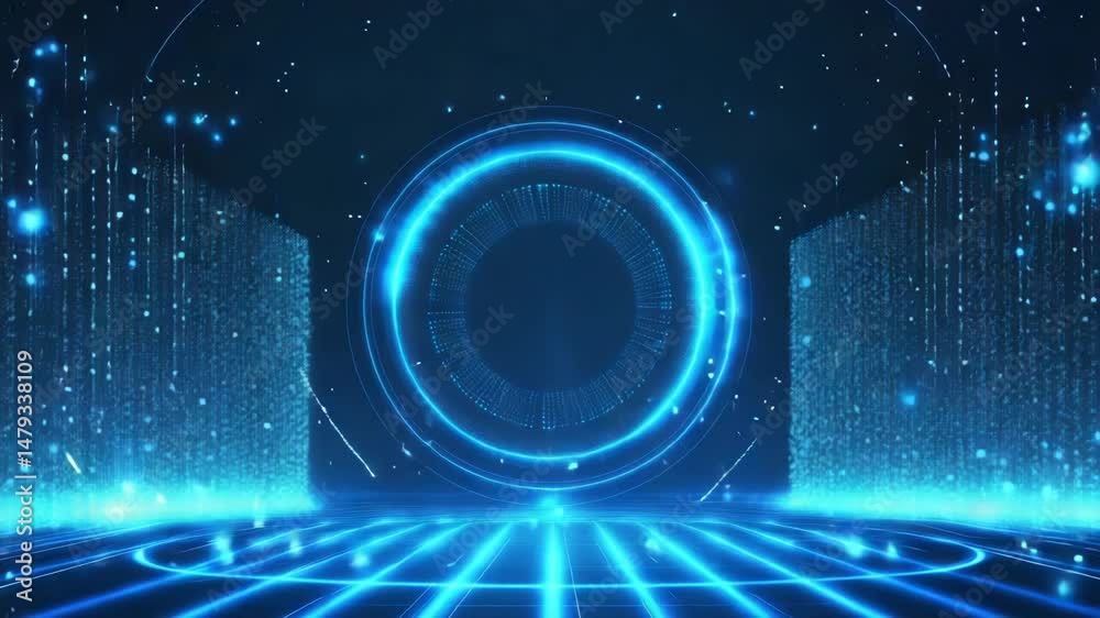 Abstract digital data flow, glowing blue, futuristic tech background