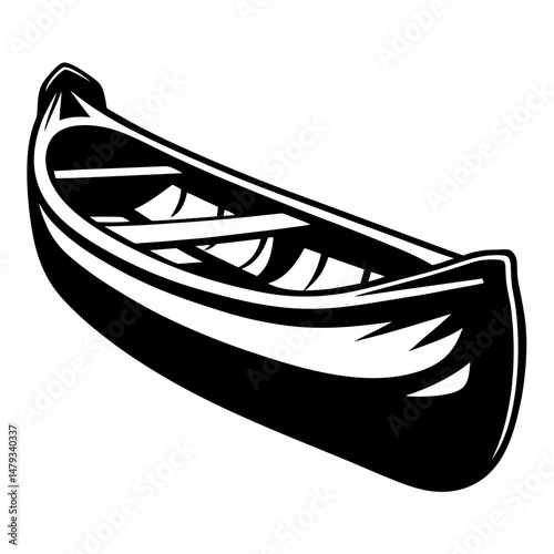 Classic canoe drawing in black and white, a symbol of adventure