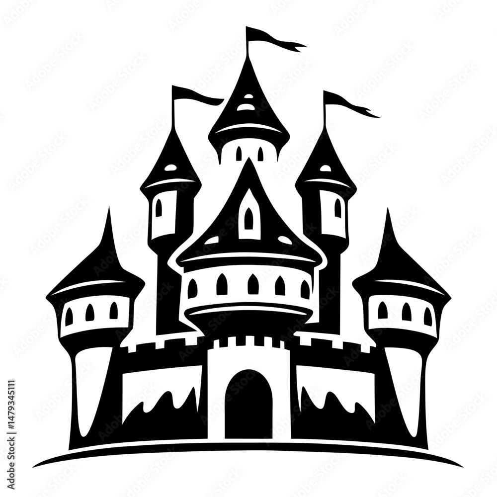 Obraz premium A Majestic Black and White Illustration of a Fairytale Castle