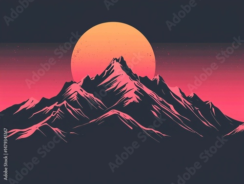 Vibrant Sunset Over Majestic Mountain Range in Pink and Orange Hues