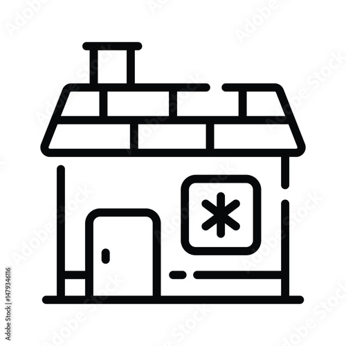 A customizable outline style icon of showing clinic building