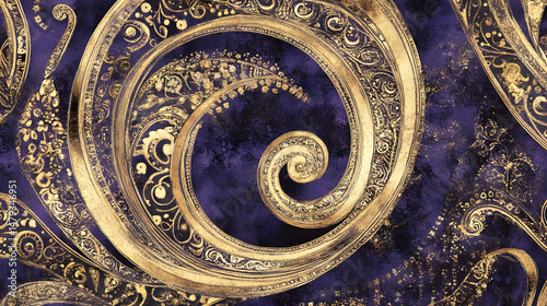 Obraz na płótnie Golden Swirls: Abstract Purple Art w salonie