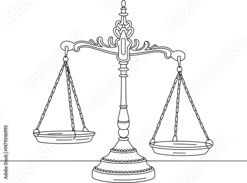 Justice scales black and white illustration of a balance symbol