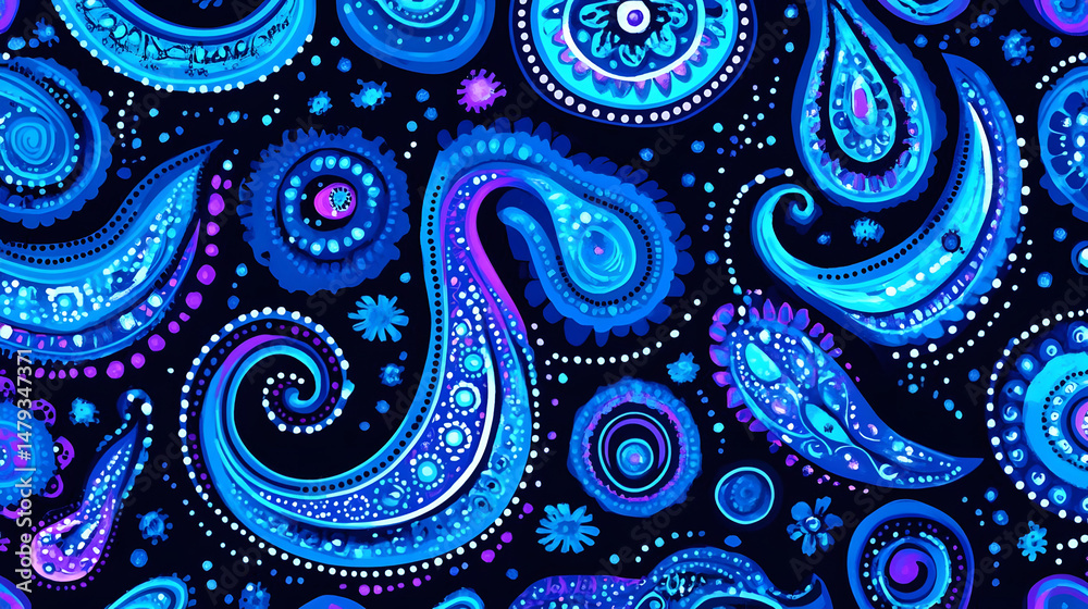 Vibrant Blue Paisley Designs Shine