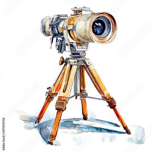 Surveying Equipment, watercolor vector, isolated on a white background.