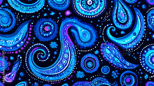 Obraz na płótnie Vibrant Blue Paisley Designs Shine w salonie