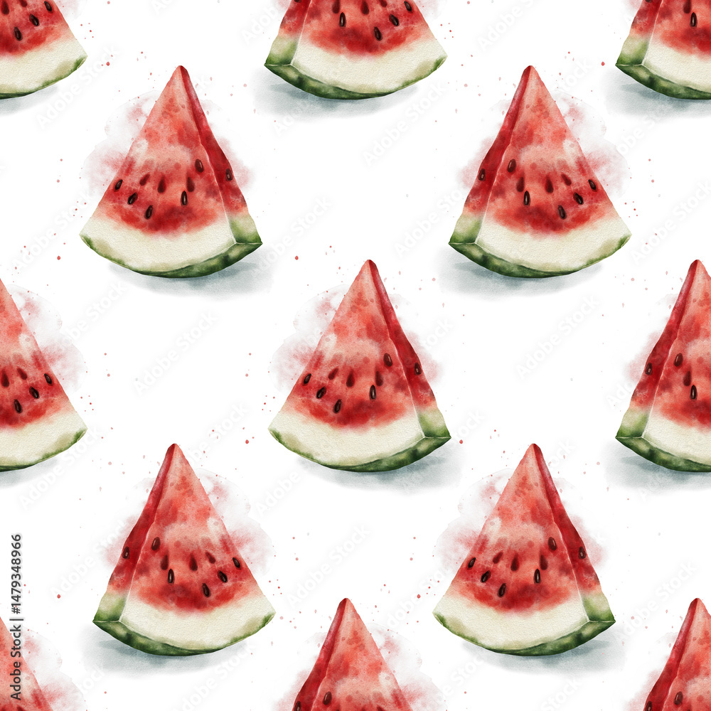 custom made wallpaper toronto digitalSeamless watercolor pattern with watermelon slices. Juicy red fruit with green rind, hand-painted and isolated on white background. Ideal for summer designs, fabric, wrapping paper, and decor.